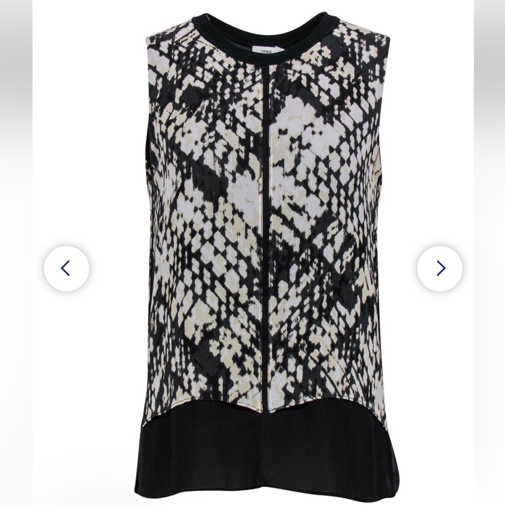 J24 Vince - Black & Cream Abstract Pattern Sleeveless Blouse